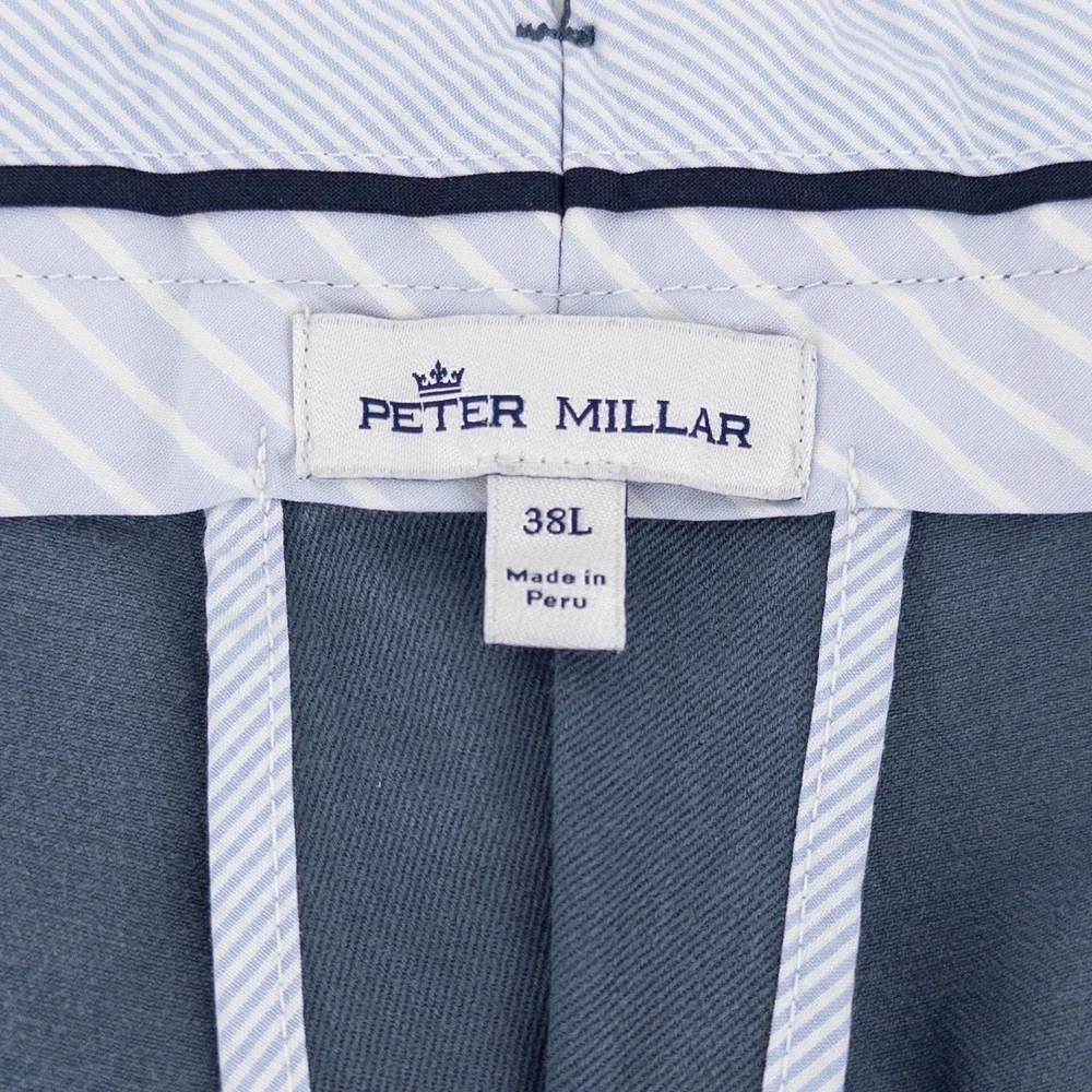 Peter Millar Mens 38x30 Soft Touch Flat Front Trousers Pants Blue Pima Cotton